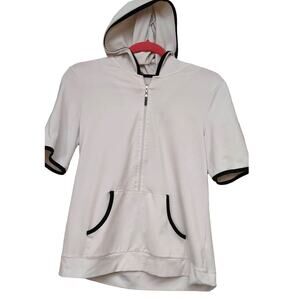 IZOD Cool FX Hooded Top Shirt Golf Half Zip Pockets Medium Black White